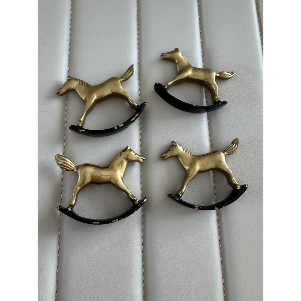 Vintage Set Of 4 Brass Finish Horse - Napkin Rings